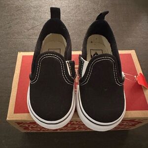 Vans Black and White Slip-On V Sneakers